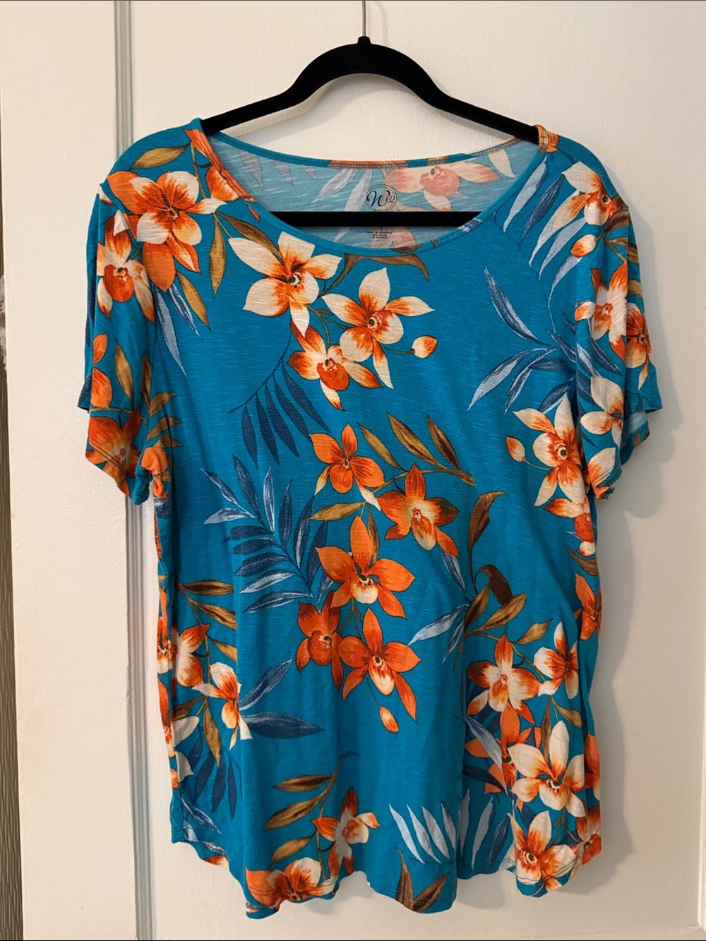 Westport Teal Floral Short Sleeve Tee with Orange Blooms